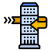 Two buildings connected by yellow transfer arrows
